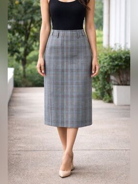 New Prada Plaid/Leather Skirt IT 42 US 6